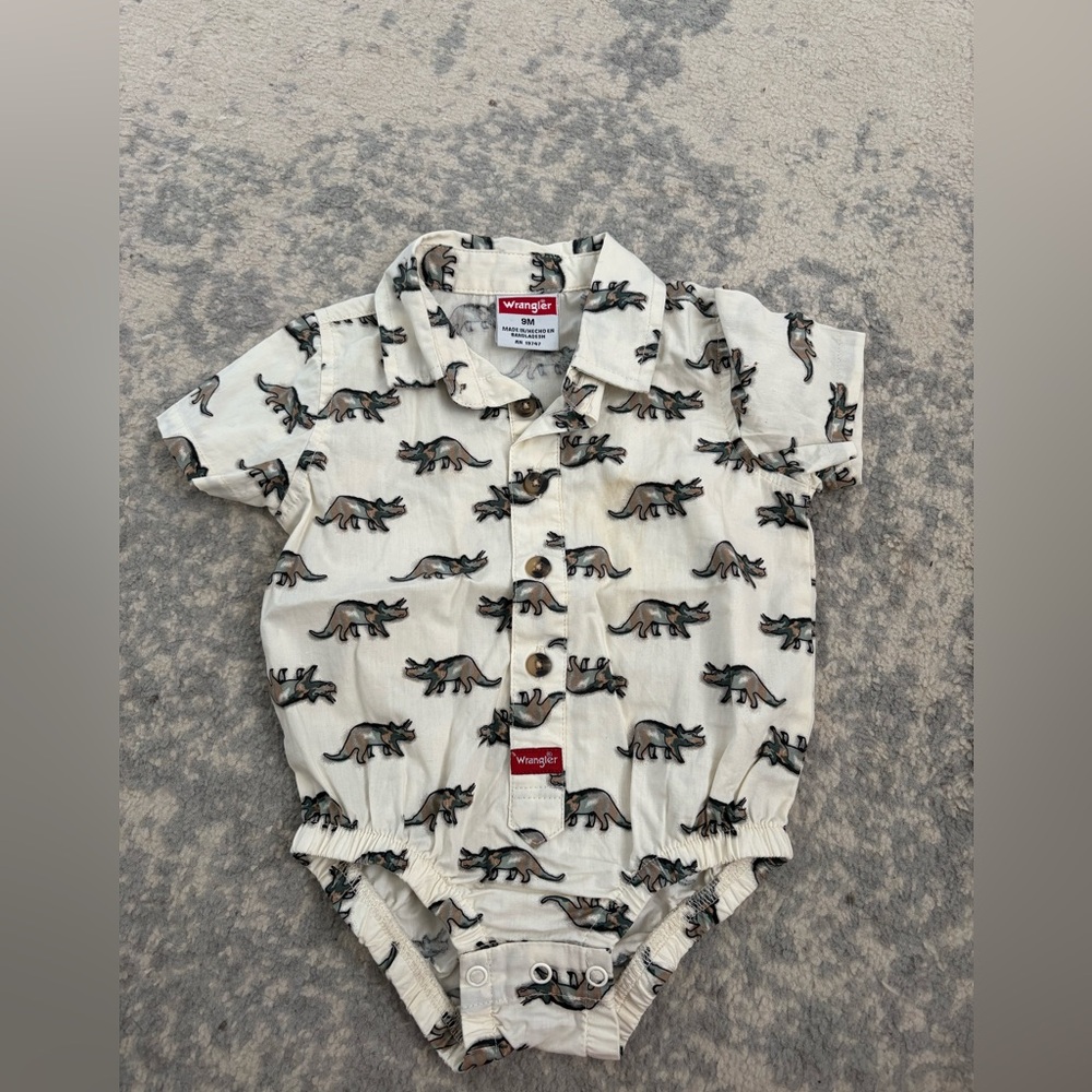 Wrangler Cream Dinosaur Print Baby Romper